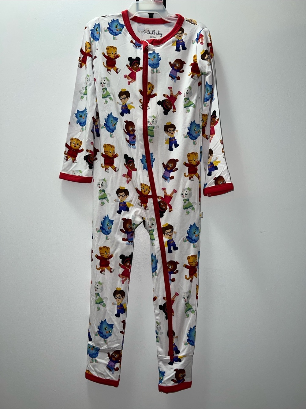 Stella McCartney Kids White Character Print Footed One-Piece with Red Trim